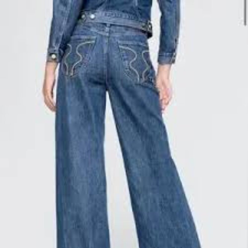 NWT: Gap × Cult Gaia High Rise Wide Leg Chain Jeans - Picture 2 of 9